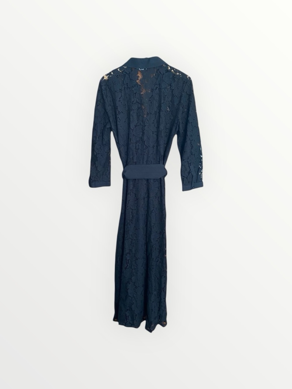 Zara Black Lace Collared Waist Tie Long Dress Size L - Picture 8 of 13
